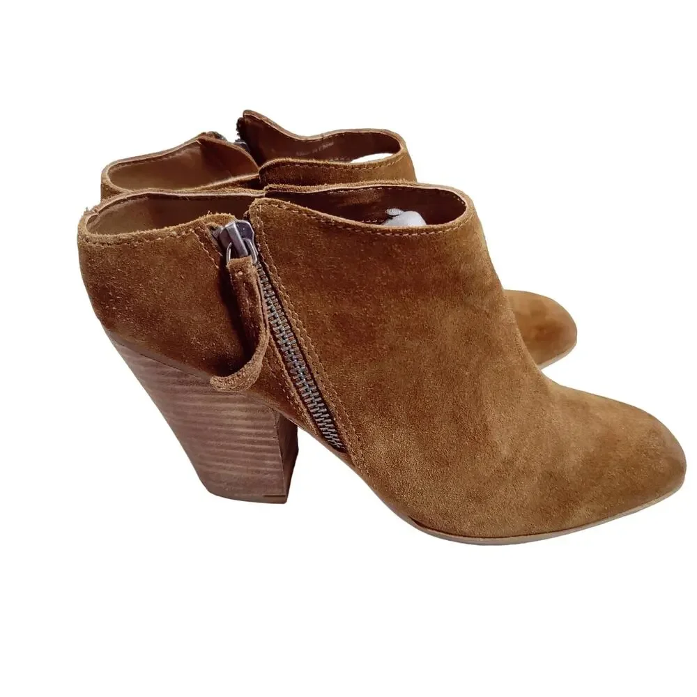 Dolce Vita Women's Sz 10 Hena Camel Brown Suede Block Heel Side Zip Bootie Mule